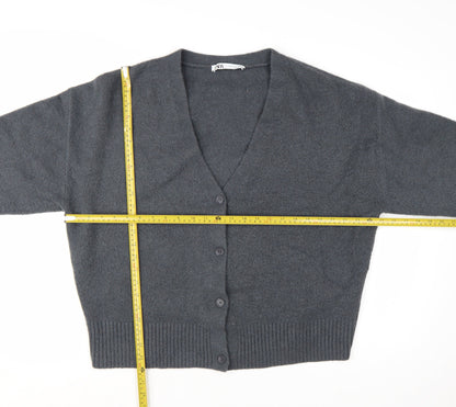 ZARA Women Grey V-Neck Long Sleeve Cardigan Size 12