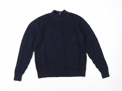 H&M Women's Blue Full Zip Mock Neck Chunky Knit Jumper Size S