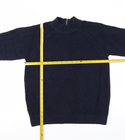 H&M Women's Blue Full Zip Mock Neck Chunky Knit Jumper Size S