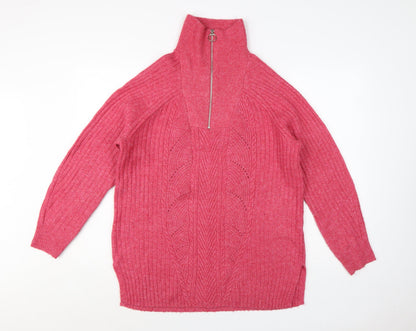 Marks and Spencer Women Pink Cable-Knit Half Zip Jumper Size M