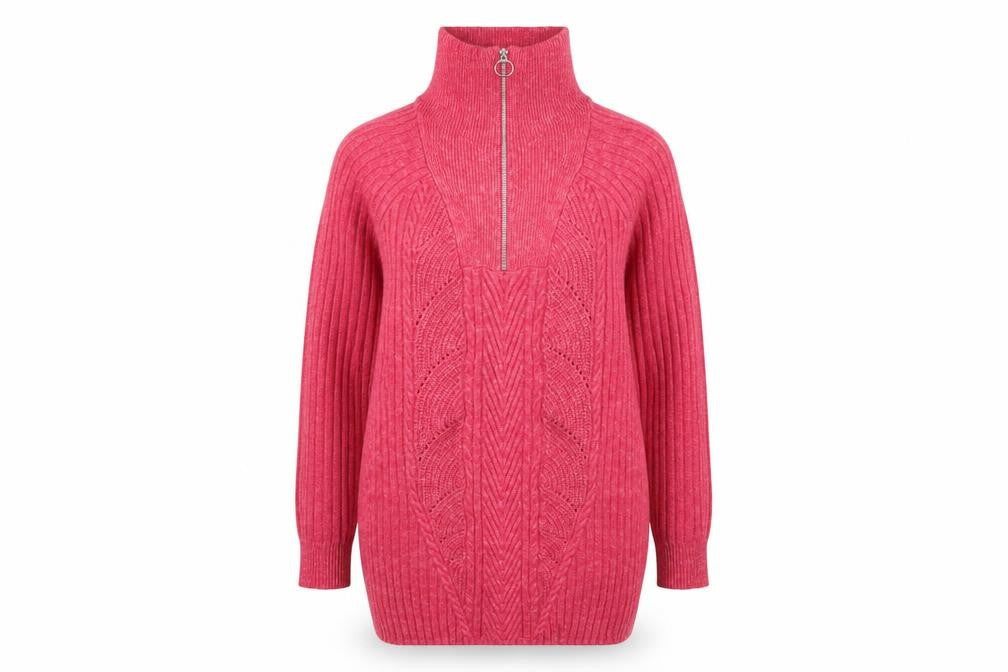 Marks and Spencer Women Pink Cable-Knit Half Zip Jumper Size M