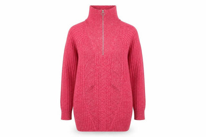 Marks and Spencer Women Pink Cable-Knit Half Zip Jumper Size M