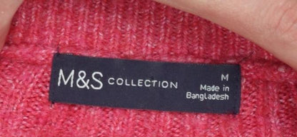 Marks and Spencer Women Pink Cable-Knit Half Zip Jumper Size M