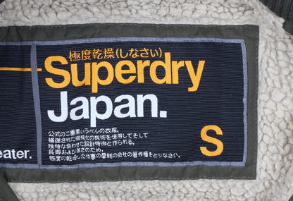 Superdry Womens Green Long Parka Coat S Hooded Faux Fur Trim Winter Jacket