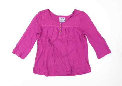 Mantaray Womens Pink Cotton Tunic Blouse Size 16 Scoop Neck 3/4 Sleeve