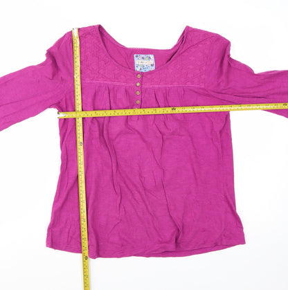Mantaray Womens Pink Cotton Tunic Blouse Size 16 Scoop Neck 3/4 Sleeve