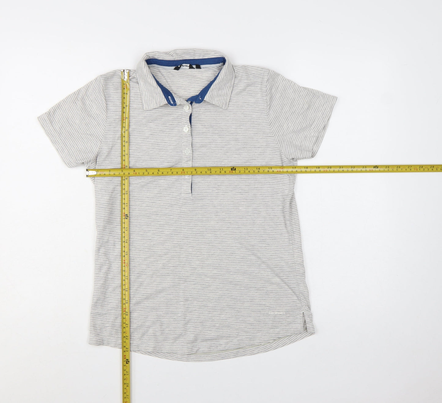 Rohan Womens Grey Striped Polo Shirt Size 10 Lightweight Travel Top