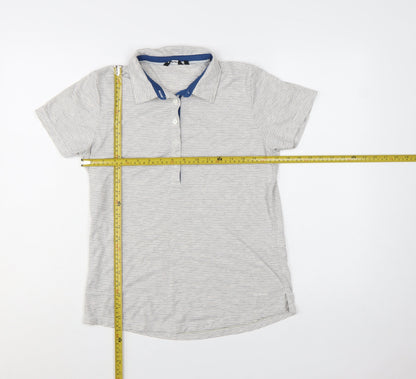 Rohan Womens Grey Striped Polo Shirt Size 10 Lightweight Travel Top
