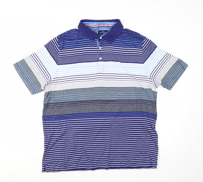 Marks and Spencer Blue Harbour Men's Blue Striped Cotton Polo Shirt XL Relaxed Fit