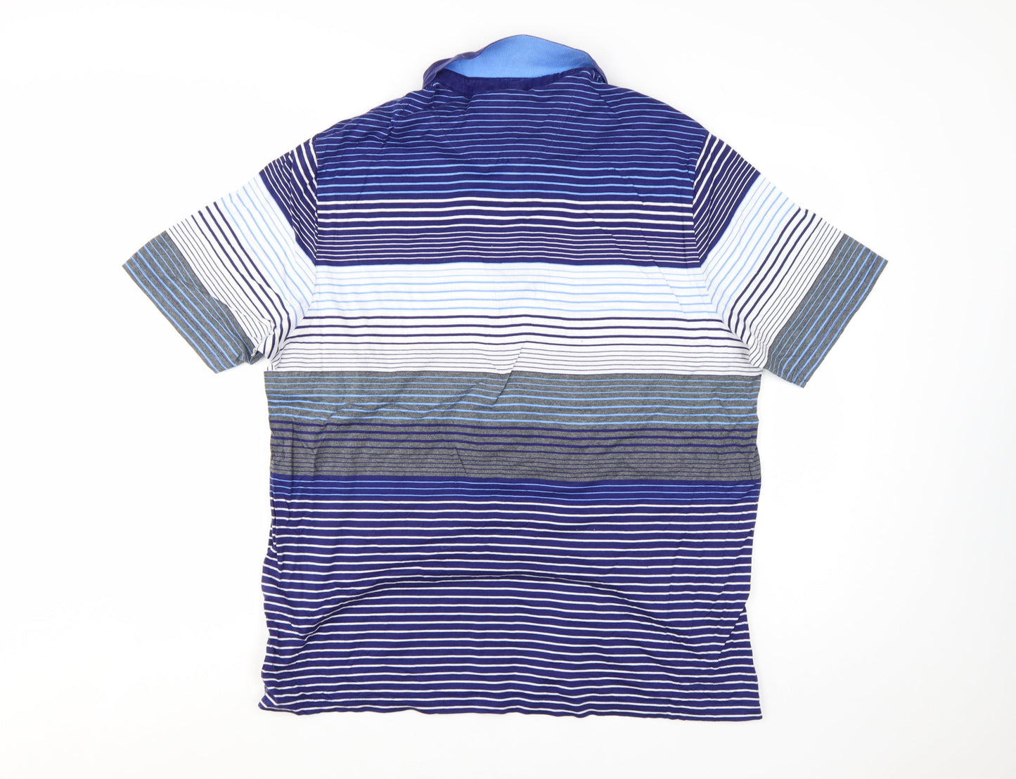 Marks and Spencer Blue Harbour Men's Blue Striped Cotton Polo Shirt XL Relaxed Fit