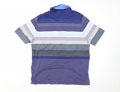 Marks and Spencer Blue Harbour Men's Blue Striped Cotton Polo Shirt XL Relaxed Fit