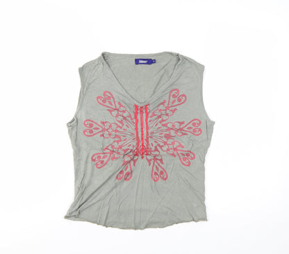 Falmer Womens Grey Floral Viscose Stretch Sleeveless Tank Top Size 10