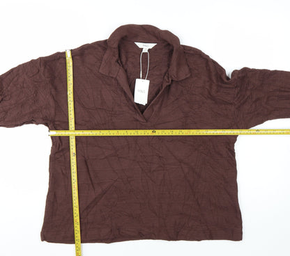Marks and Spencer Women's Brown Cotton Collared Blouse Size 16