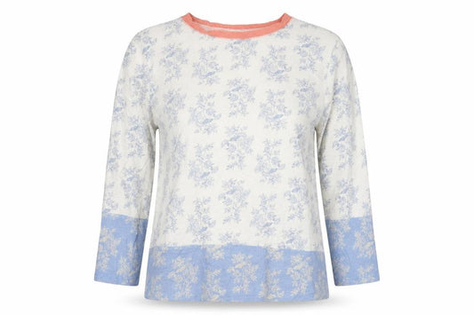 White Stuff Women Ivory Floral 3/4 Sleeve Cotton T-Shirt UK 10