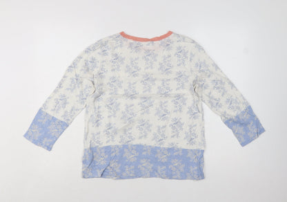 White Stuff Women Ivory Floral 3/4 Sleeve Cotton T-Shirt UK 10