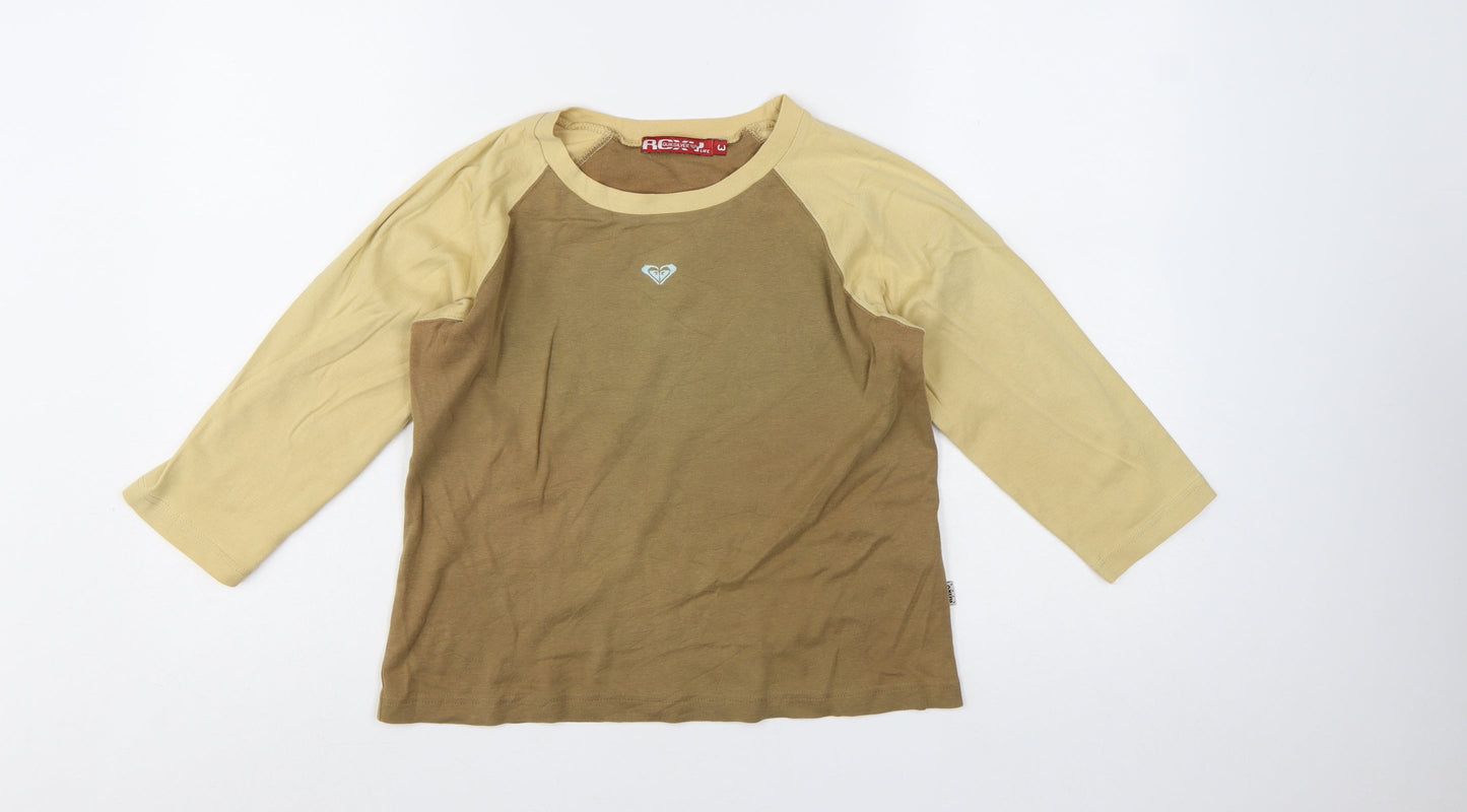 Roxy Womens Beige Raglan 3/4 Sleeve Cotton T-Shirt S