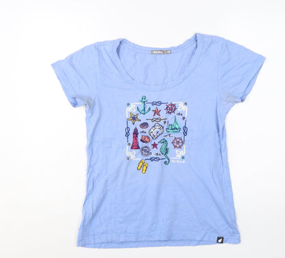 Peter Storm Women's Blue Nautical Embroidered Cotton T-Shirt Size 12