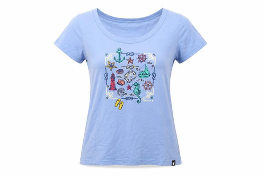 Peter Storm Women's Blue Nautical Embroidered Cotton T-Shirt Size 12