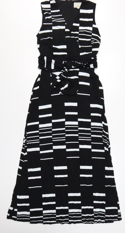 Phase Eight Women's Black White Midi Wrap Dress Size 12