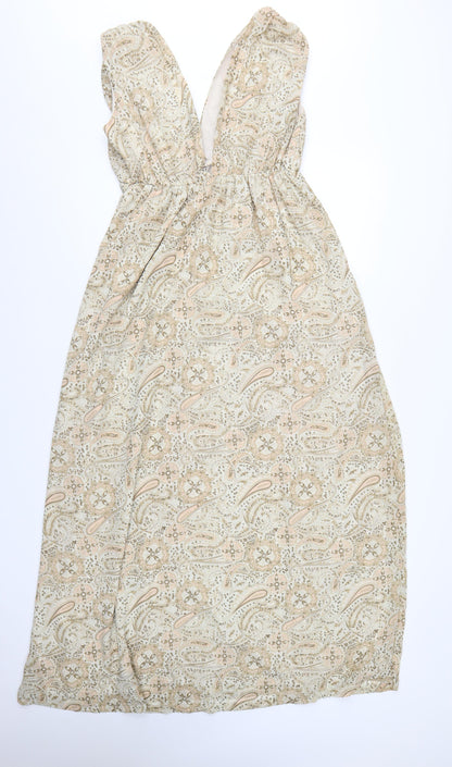 H&M Women Beige Paisley Sleeveless Midi Maxi Dress Size 8