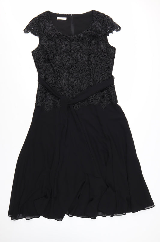 Jacques Vert Women's Black Lace A-Line Knee Length Dress Size 12