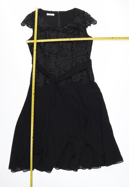 Jacques Vert Women's Black Lace A-Line Knee Length Dress Size 12