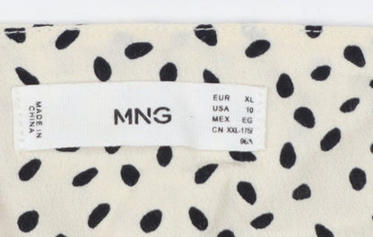 Mango Womens Ivory Polka Dot Wrap Blouse L 3/4 Sleeve V-Neck