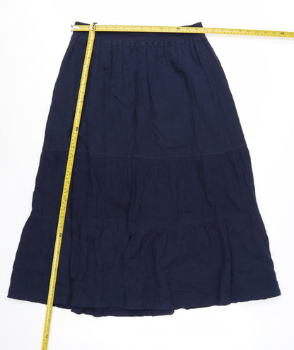 Weird Fish Women Navy Blue Size 14 A-Line Midi Skirt Cotton