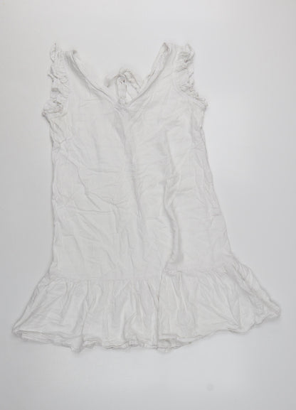 Next Women White Linen Blend Ruffle Sleeveless Shift Dress Size 10