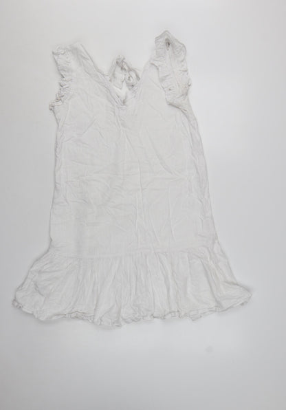Next Women White Linen Blend Ruffle Sleeveless Shift Dress Size 10