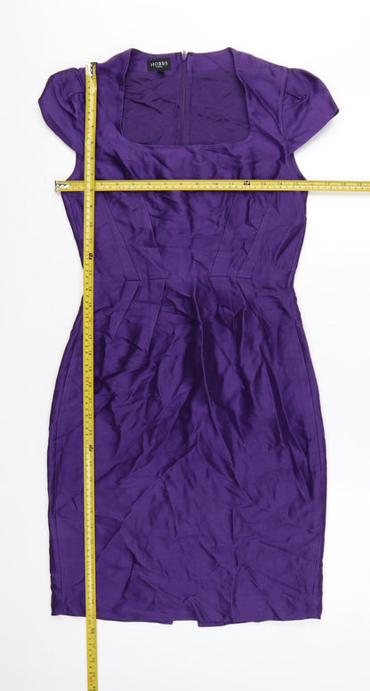Hobbs Women Purple Size 8 Sheath Silk Wool Knee Length Dress
