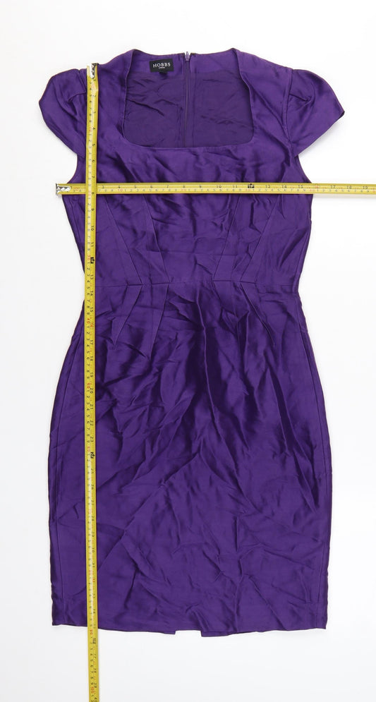 Hobbs Women Purple Size 8 Sheath Silk Wool Knee Length Dress