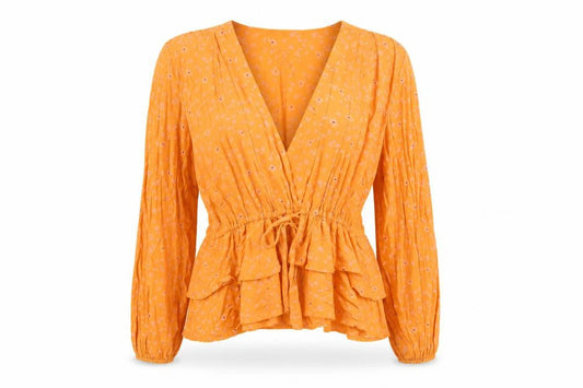 SELECTED FEMME Women’s Orange Floral Wrap Blouse Size 12 Viscose