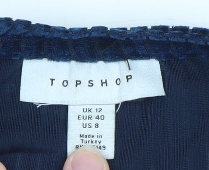 Topshop Women's Blue Velvet Cropped Long Sleeve Blouse UK 12