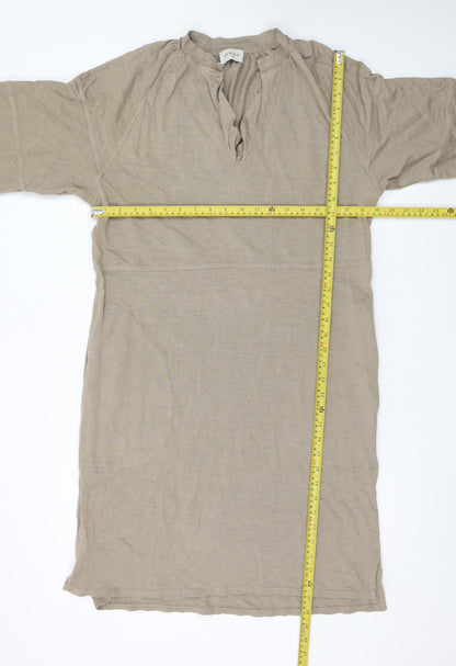 Wrap London Women Beige Midi Shift Dress UK 12 Hemp Cotton Summer