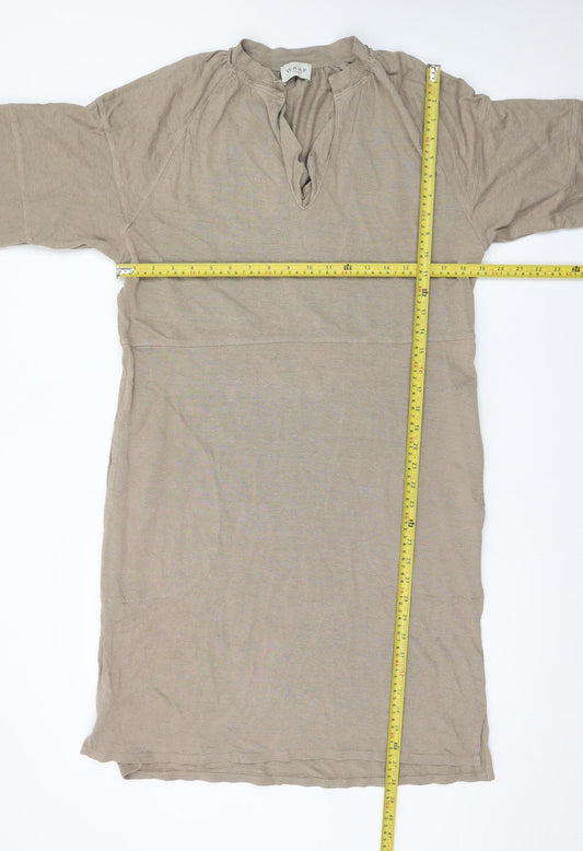 Wrap London Women Beige Midi Shift Dress UK 12 Hemp Cotton Summer