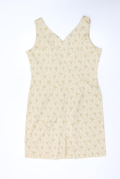 BHS Women Beige Floral Jacquard Sleeveless Sheath Dress Size 16