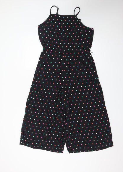 Oasis Women’s Black Polka Dot Wide-Leg Sleeveless Jumpsuit Size 10