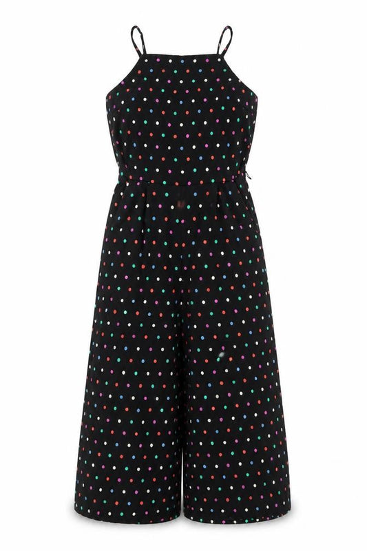 Oasis Women’s Black Polka Dot Wide-Leg Sleeveless Jumpsuit Size 10