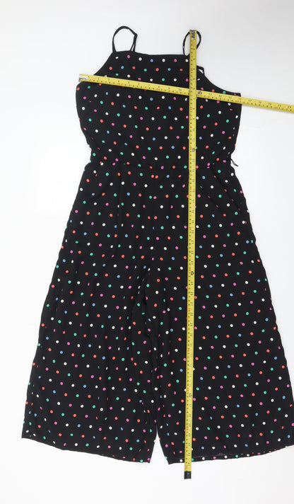 Oasis Women’s Black Polka Dot Wide-Leg Sleeveless Jumpsuit Size 10