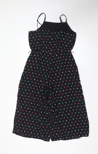 Oasis Women’s Black Polka Dot Wide-Leg Sleeveless Jumpsuit Size 10