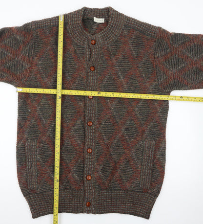 Dama Men's Brown Wool Argyle Cardigan Jumper Size M Vintage Italian Knit