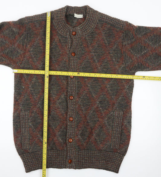 Dama Men's Brown Wool Argyle Cardigan Jumper Size M Vintage Italian Knit