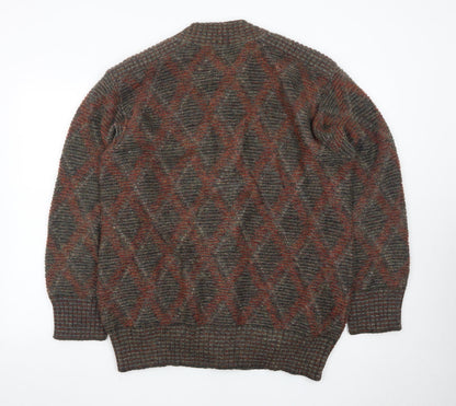 Dama Men's Brown Wool Argyle Cardigan Jumper Size M Vintage Italian Knit