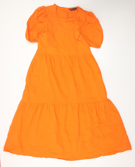 Marks and Spencer Women’s Orange Cotton A-Line Midi Dress Size 8