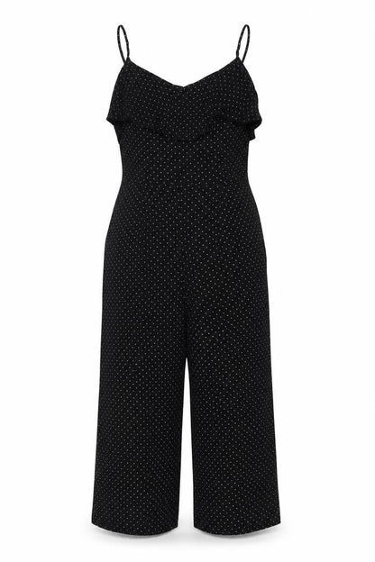 Oasis Women’s Black Polka Dot Ruffle Sleeveless Jumpsuit Size 8