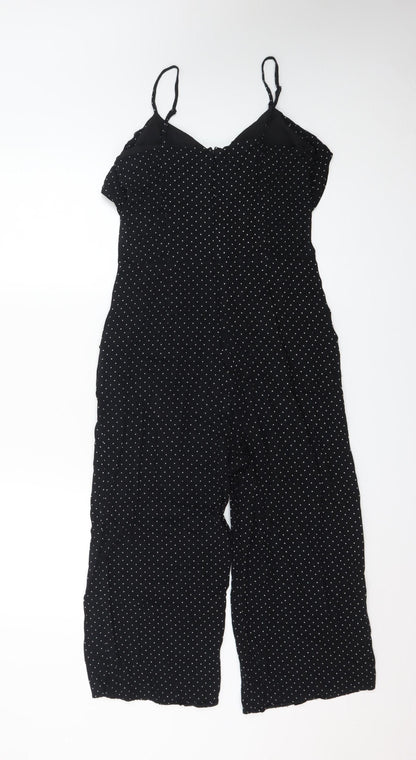 Oasis Women’s Black Polka Dot Ruffle Sleeveless Jumpsuit Size 8