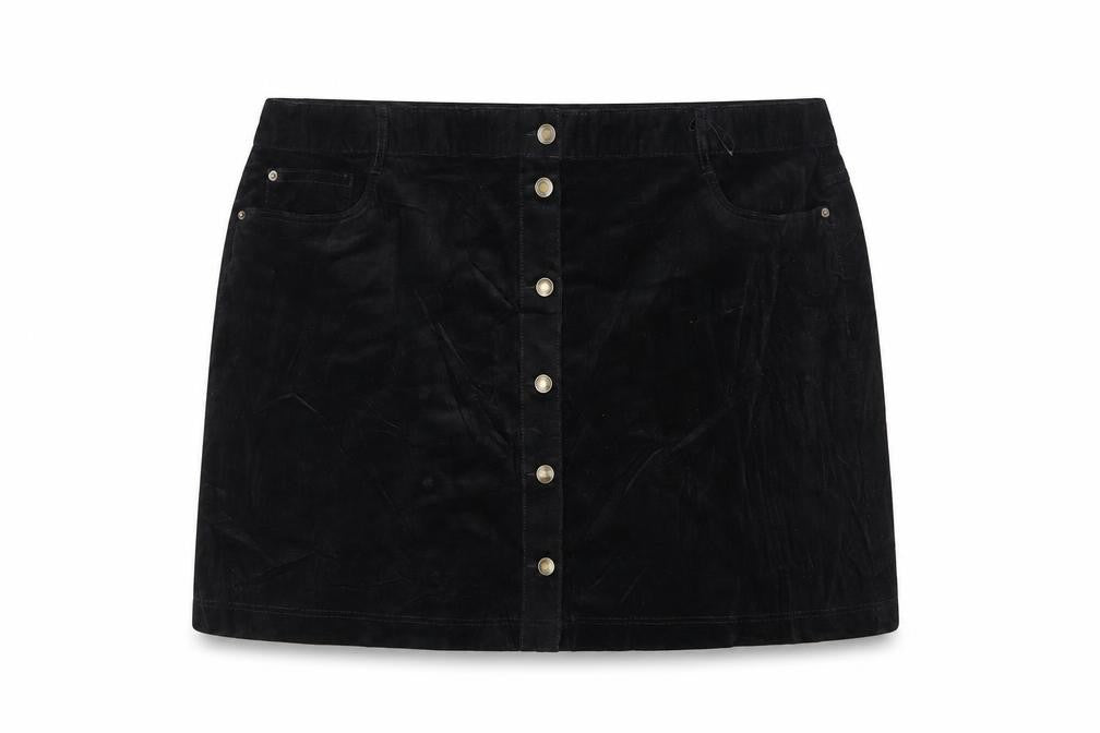Marks and Spencer Women's Black Velvet Button Front Mini Skirt Size 24