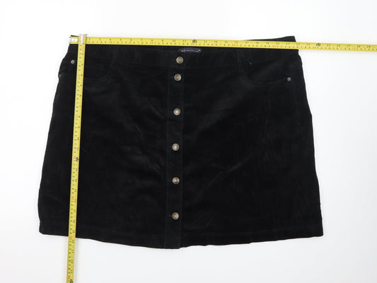 Marks and Spencer Women's Black Velvet Button Front Mini Skirt Size 24