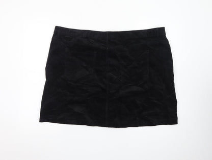 Marks and Spencer Women's Black Velvet Button Front Mini Skirt Size 24